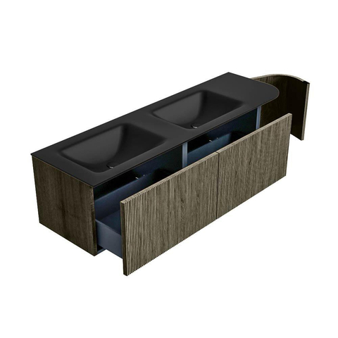 Mondiaz KURVE Badkamermeubelset - 155x46x40cm - 2 lade - 1 deur - wastafel solid surface - dubbel / links - zonder kraangat - Shadow SW1414280