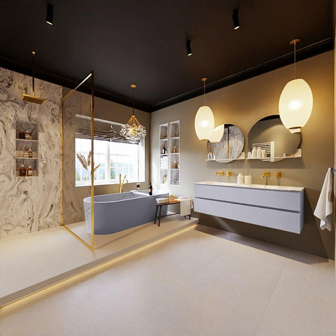 MONDIAZ VICA-DLUX Ensemble meuble de salle de bains - 150cm - meuble bas cale - 2 tiroirs - lavabo encastré cloud double - sans trous de robinet - version haute 60cm - glace SW1088367