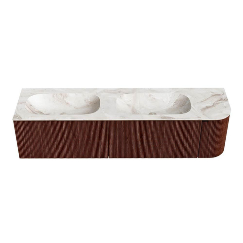 Mondiaz KURVE-DLUX Badkamermeubelset - 175x46x40cm - 2 lade - 1 deur - wastafel solid surface - dubbel / links - zonder kraangat - Ruby SW1415695