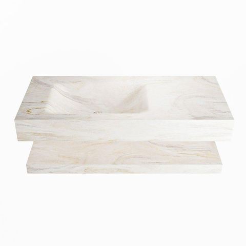 Mondiaz ALAN-DLUX Ensemble de meuble - 100cm - meuble Ostra mat - 0 tiroirs - Lavabo Cloud Ostra suspendu - vasque Gauche - 1 trou de robinet SW809317