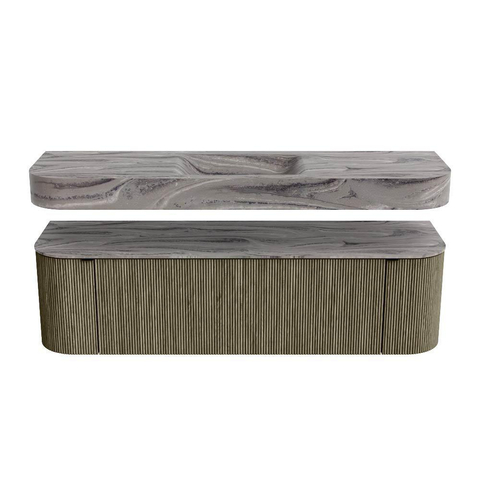MONDIAZ THOR-DLUX 160cm meuble de salle de bains arrondi gauche + droite couleur Shadow avec 1 tiroir et 2 portes. Vasque suspendue CLOUD Milieu sans trou de robinet couleur Sombra. SW1467730