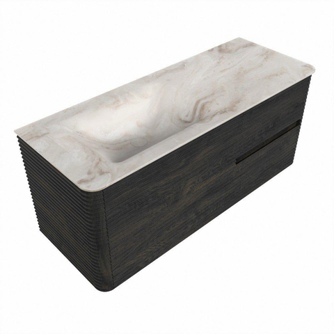 Mondiaz CIRO-DLUX Badkamermeubelset - 120x45x50cm - Solid surface wastafel Frappe - 1 wasbak Links - zonder kraangaten - 2 lades - Shadow SW1532009