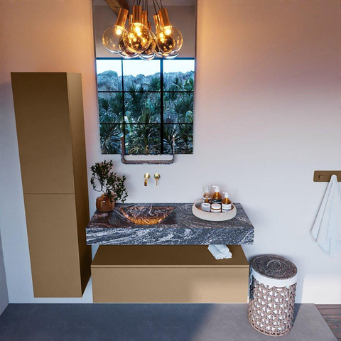 Mondiaz ALAN-DLUX Ensemble de meuble - 110cm - meuble Oro mat - 1 tiroir - Lavabo Cloud Lava suspendu - vasque Gauche - 0 trous de robinet SW808652
