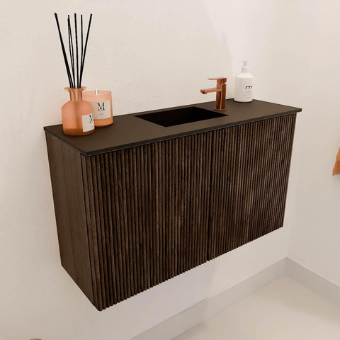 Mondiaz JOYA 70cm meuble de salle de bains - couleur Walnut - Vasque FAYE position Milieu 1 trou de robinet couleur Urban. SW1421334