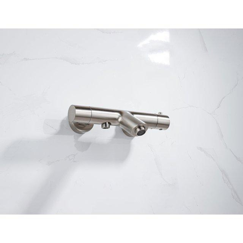 Fortifura Calvi Thermostatische badkraan - met ronde handdouche handdouchehouder en - metalen doucheslang - PVD - geborsteld RVS SW811980