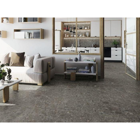 ÉCHANTILLON Terravito Mareno carreau mural et de sol - 60x60cm - 9.5mm - Carré - rectifié - Terrazzo - Noir mat SW736013