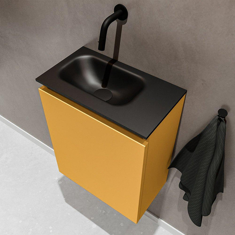 MONDIAZ TURE Toiletmeubel 40x23x50cm met 0 kraangaten 1 deuren ocher mat Wastafel Eden links Solid Surface Zwart SW475386
