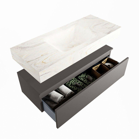 MONDIAZ ALAN - DLUX Badkamermeubelset - 110cm - onderkast - Dark grey - 1 lade - vrijhangende wastafel - wasbak midden - 1 kraangat - Ostra SW807134
