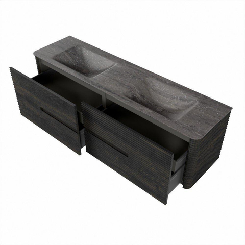 Mondiaz CIRO-DLUX Badkamermeubelset - 170x45x50cm - Solid surface wastafel Oza - 2 wasbak Dubbel - zonder kraangaten - 4 lades - Shadow SW1532664