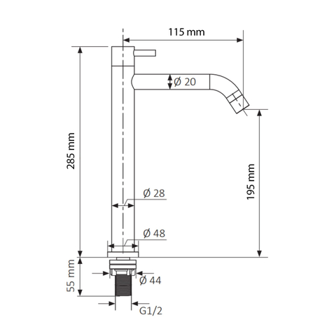 Differnz Fonteinkraan Hoog 28.5 x 11.5 cm mat zwart OUTLETSTORE STORE42014