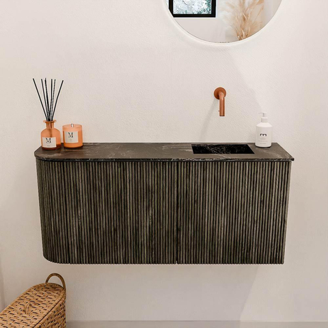 Mondiaz JOYA-DLUX 91.6cm toiletmeubel - ronding links kleur Shadow - Wastafel FAYE positie Rechts Zonder kraangat kleur Lava. SW1422878