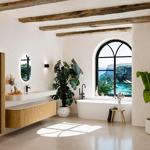 MONDIAZ THOR-DLUX Meuble de salle de bains 190cm arrondi gauche + droite couleur Oak avec 2 tiroirs et 2 portes. Vasque suspendue CLOUD Milieu 1 trou de robinet couleur Meli. SW1466724