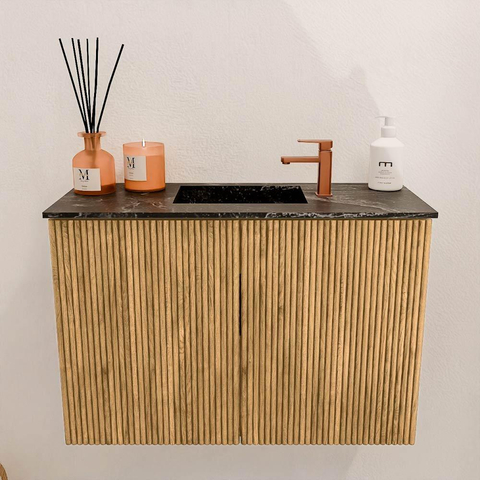 Mondiaz JOYA-DLUX 60cm meuble de salle de bains - couleur Oak - Vasque FAYE position Milieu 1 trou de robinet couleur Lava. SW1422053