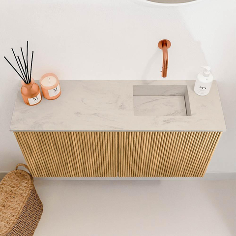 Mondiaz JOYA-DLUX 80cm toiletmeubel - kleur Oak - Wastafel FAYE positie Rechts Zonder kraangat kleur Opalo. SW1422120