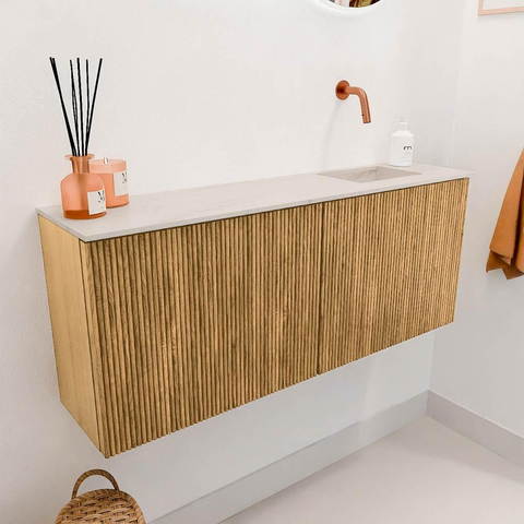 Mondiaz JOYA-DLUX 100cm toiletmeubel - kleur Oak - Wastafel FAYE positie Rechts Zonder kraangat kleur Meli. SW1423939