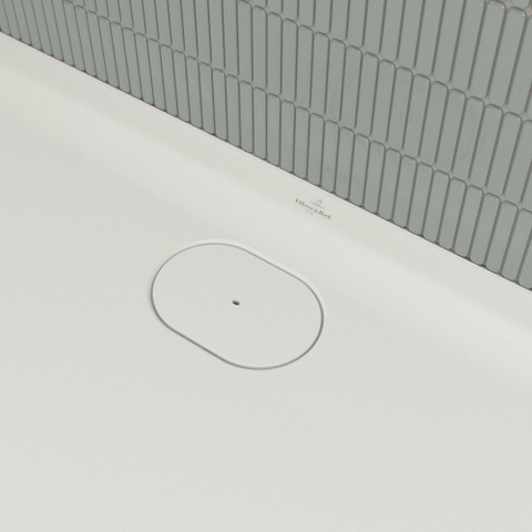Villeroy & Boch Ecora douchebak - 150x90x3.5cm - afvoer lange zijde - stone white (wit) SW1558883