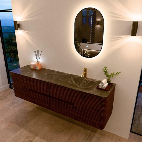 Mondiaz CIRO-DLUX Badkamermeubelset - 180x45x50cm - Solid surface wastafel Lava - 1 wasbak Rechts - 1 kraangat - 4 lades - Ruby SW1531603