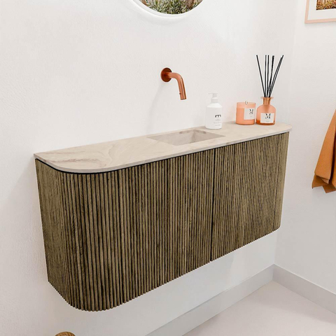 Mondiaz JOYA-DLUX Meuble de toilette 93,2cm - arrondis gauche et droite couleur Dusk - Vasque FAYE position Milieu Sans trou de robinet couleur Frappe SW1423125