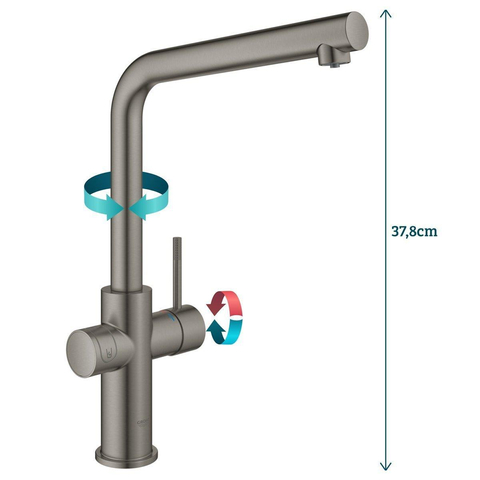 Grohe Blue Home Keukenkraan - L-Uitloop - 1-gats - filterfunctie - plat licht en bruisend water - brushed hard graphite (antraciet) SW354696