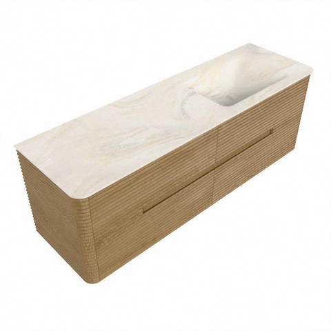 Mondiaz CIRO-DLUX Badkamermeubelset - 150x45x50cm - Solid surface wastafel Ostra - 1 wasbak Rechts - 1 kraangat - 4 lades - Oak SW1530935