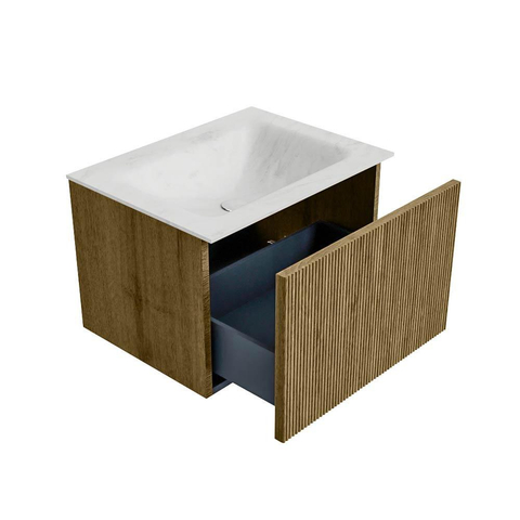 Mondiaz KURVE-DLUX Badkamermeubelset - 60x46x40cm - 1 lade - wastafel solid surface - midden - zonder kraangat - Dusk SW1415058