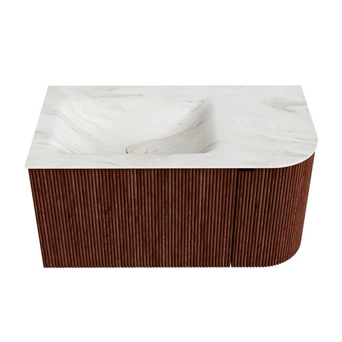 Mondiaz KURVE-DLUX Badkamermeubelset - 85x46x40cm - 1 lade - 1 deur - wastafel solid surface - links - zonder kraangat - Ruby SW1415910
