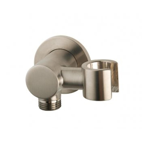 Wiesbaden Unimatch Wandaansluitbocht - met kantelbare handdouchehouder rond 1/2" - PVD - geborsteld staal (RVS) SW491625