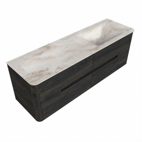 Mondiaz CIRO-DLUX Badkamermeubelset - 150x45x50cm - Solid surface wastafel Frappe - 1 wasbak Rechts - zonder kraangaten - 4 lades - Shadow SW1532159