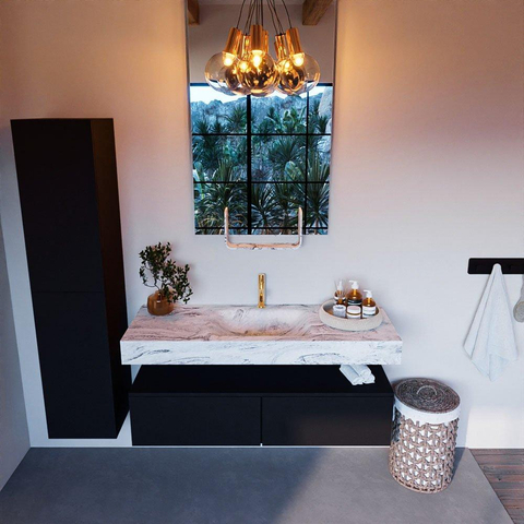 Mondiaz ALAN-DLUX Ensemble de meuble - 130cm - meuble Urban mat - 2 tiroirs - Lavabo Cloud Glace suspendu - vasque Centre - 1 trou de robinet SW805716