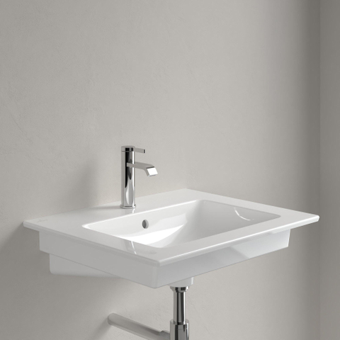 Villeroy & Boch venticello wastafel - 600x500mm - met overloop - geslepen onderkant - 3 kraangaten middelste open - White Alpine (glans wit) 1025156