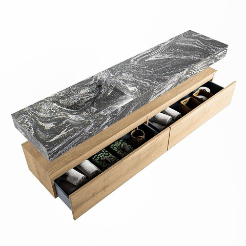 MONDIAZ ALAN - DLUX Badkamermeubelset - 200cm - onderkast - Washed Oak - 2 lades - vrijhangende wastafel - wasbak links - 0 kraangaten - Lava SW808961