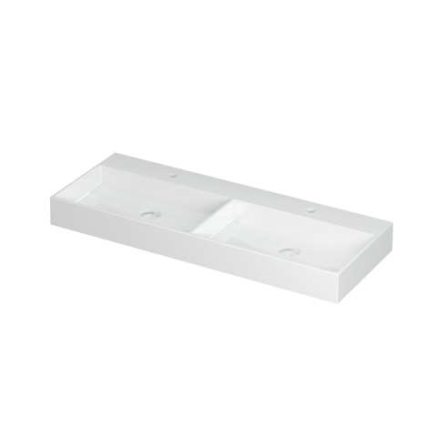 INK United wastafel - 120x45x11cm - 2 wasbakken - 2 kraangaten - porselein wit glans SW207359