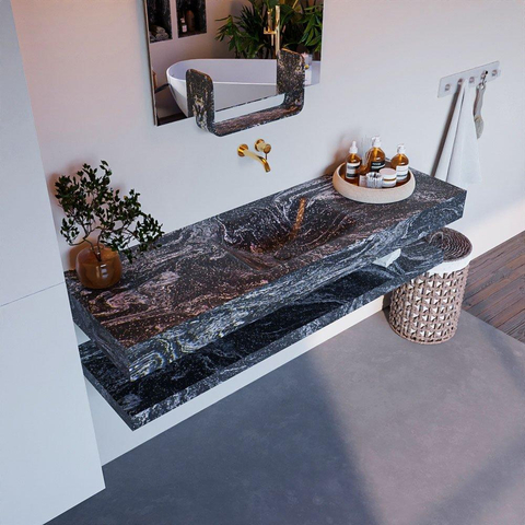 Mondiaz ALAN-DLUX Ensemble de meuble - 150cm - meuble Lava mat - 0 tiroirs - Lavabo Cloud Lava suspendu - vasque Centre - 0 trous de robinet SW809103