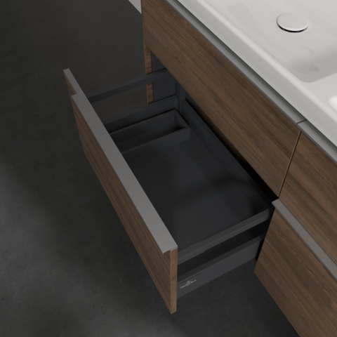 Villeroy & Boch Subway 3.0 wastafelonderbouwkast - met 4 laden - met grepen aluminium glanzend - 127.2x57.6x47. - Arizona Oak (hout) SW641572