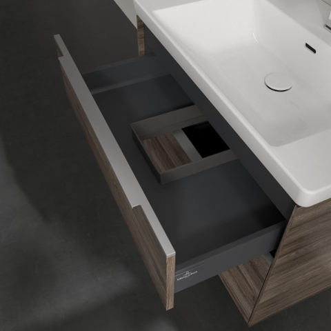 Villeroy & Boch Subway 3.0 wastafelonderbouwkast - met 2 laden - met grepen aluminium glanzend - 77.2x57.6x47.8 - Stone Oak (hout) SW641629