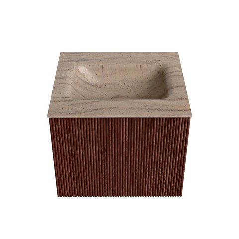 MONDIAZ KURVE-DLUX Meuble de salle de bains 50 cm couleur Ruby avec 1 tiroir et 0 porte. Lavabo GRUNNE Milieu sans trou de robinet Saba. SW1433430