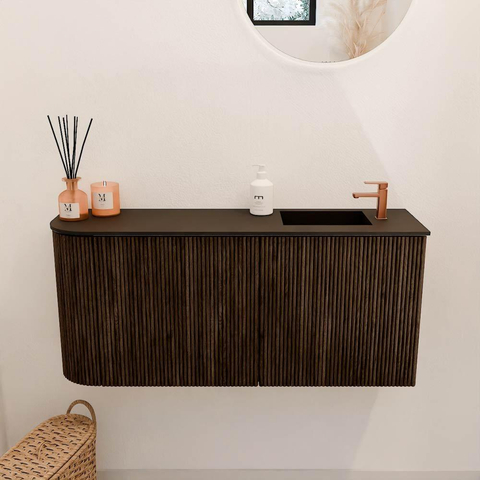 Mondiaz JOYA 91.6cm toiletmeubel - ronding links kleur Walnut - Wastafel FAYE positie Rechts 1 kraangat kleur Urban. SW1421385
