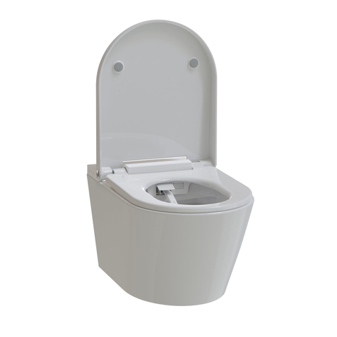 QeramiQ Luma Ensemble WC-douche - réservoir encastré Geberit UP320 - avec châssis Burda - séchoir - douchette féminine - plaque de commande cuivre - boutons ronds - blanc brillant SW1472007