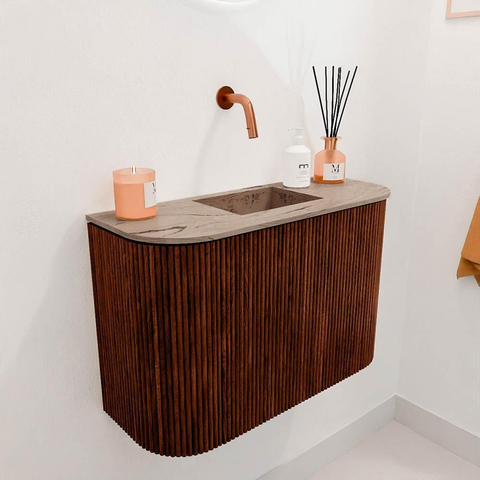 Mondiaz JOYA-DLUX Meuble de salle de bains - 63,2 cm - arrondis gauche et droite couleur Ruby - Vasque FAYE position Milieu Sans trou de robinet couleur Arena SW1425317