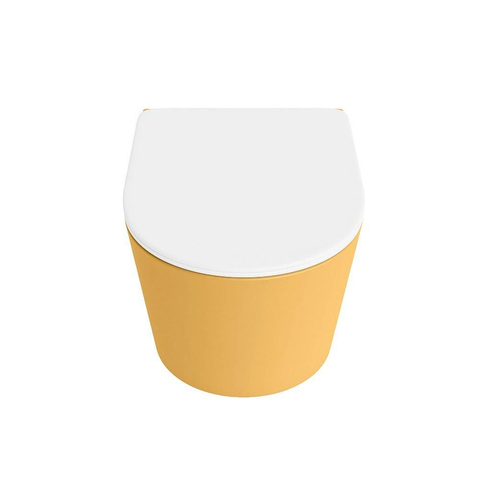 Mondiaz LAVIE hangtoilet – spoelrandloos – 36 x 53 cm – met softclose zitting – Ocher (geel), zitting Talc (wit) SW1208760