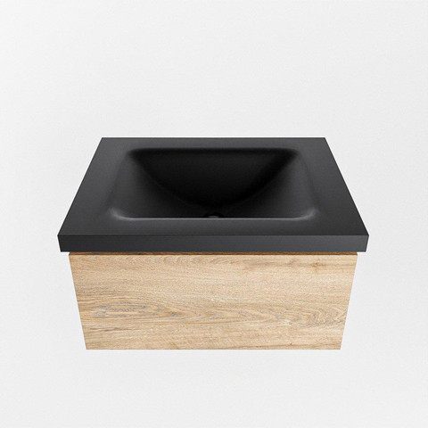 Mondiaz BUKLA Badkamermeubelset - 60x45x34cm - 1 kraangat - wasbak midden - solid surface - Urban - greeploos - 1 lade - Melamine - Washed Oak SW704789