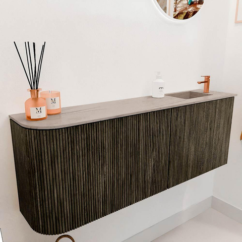 Mondiaz JOYA-DLUX 111.6cm toiletmeubel - ronding links kleur Shadow - Wastafel FAYE positie Rechts 1 kraangat kleur Saba. SW1425158