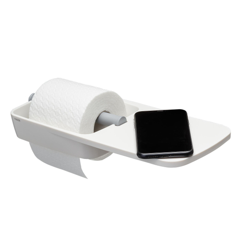 Tiger Tess Toiletrolhouder - met planchet - zelfklevend/boren - wit/lichtgrijs SW877661