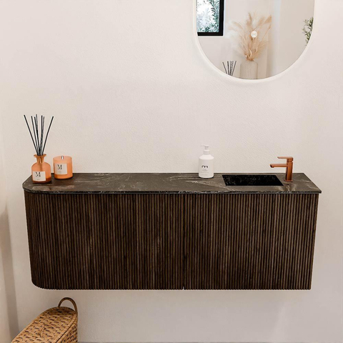 Mondiaz JOYA-DLUX 111.6cm toiletmeubel - ronding links kleur Walnut - Wastafel FAYE positie Rechts 1 kraangat kleur Lava. SW1422483