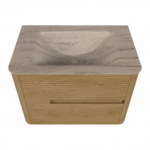 Mondiaz CIRO-DLUX Ensemble de meubles de salle de bains - 70x45x50cm - lavabo solid surface Saba - 1 vasque au milieu - sans trous de robinet - 2 tiroirs - Chêne SW1531167