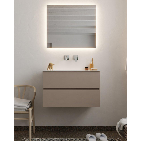 MONDIAZ VICA Ensemble de meuble salle de bain - 80cm - 2 tiroirs - lavabo Moon central - 0 trous de robinet - solid surface smoke SW411303