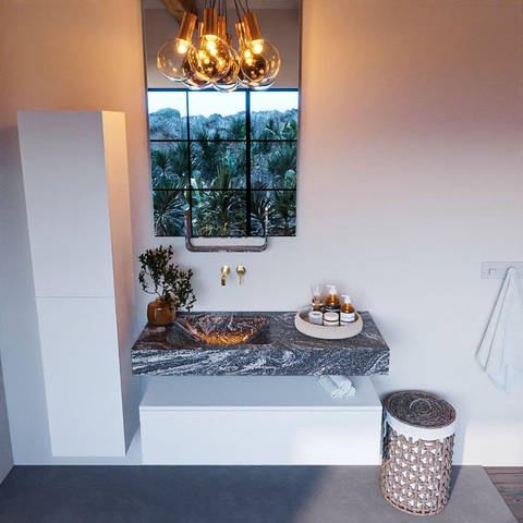 Mondiaz ALAN-DLUX Ensemble de meuble - 110cm - meuble Talc mat - 1 tiroir - Lavabo Cloud Lava suspendu - vasque Gauche - 0 trous de robinet SW807892