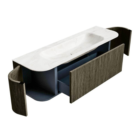 Mondiaz KURVE-DLUX Ensemble meuble de salle de bains - 150x46x40cm - 1 tiroir - 2 portes - lavabo solid surface - central - sans trou de robinet - Shadow SW1414452
