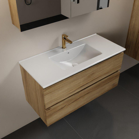 Mondiaz Aivy badmeubelset - 100x45x50cm - 1 kraangat - 1 wasbak talc Keramiek - Midden - 2 lades - Met spiegelkast - Melamine Chai SW892273