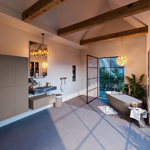 Mondiaz ALAN-DLUX Ensemble de meuble - 90cm - meuble Smoke mat - 1 tiroir - Lavabo Cloud Lava suspendu - vasque Centre - 1 trou de robinet SW808091